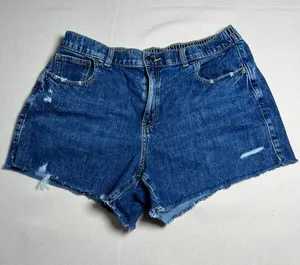 Aerie Daydream Denim Shortie frayed hem elastic back light distressing size L thumbnail 1