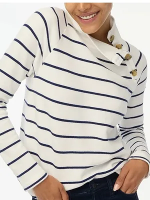 J. Crew White & Navy Striped wide button-collar pullover sweatshirt thumbnail 1