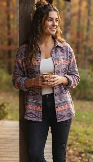 Mountain + Isles Boho Western Thick Knit Button Down Shirt / Shacket Size XS thumbnail 1