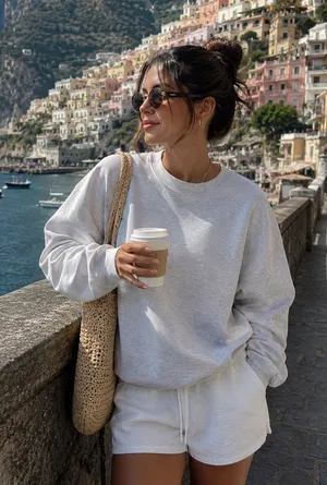 Aritzia TNA Crewneck Sweatshirt in Light Gray Sweatfleece CozyFleece Perfect Fit thumbnail 1