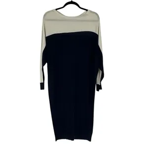 LAUREN RALPH LAUREN‎ Sweater Dress Med Blue Cream Colorblock Silk Quiet Luxury thumbnail 2