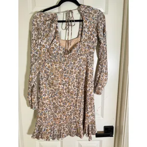 Free People Boho Floral Mini‎ Dress Tie Back Long Sleeve Size 8 thumbnail 9