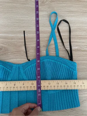 Retrofete Large Gabi Bandage Knit Top Blue Shimmer Rave Nightclub Party Bustier thumbnail 7