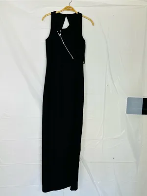 Adriana New York Black Sleeveless Maxi Dress with Rhinestone Diagonal Detail thumbnail 5