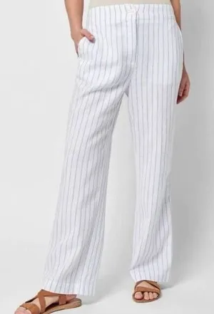 Faherty Malibu Linen Pant Women Small Blue White Stripe Lagenlook Preppy Coastal thumbnail 1