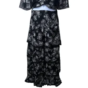 Bossa Concept Black and White Floral Lace Crop Top Maxi Skirt Set Feminine‎ L thumbnail 5