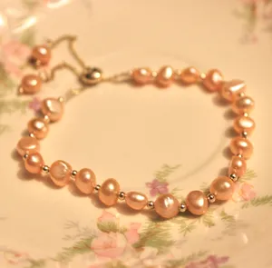 Pink freshwater pearl adjustable slider bracelet thumbnail 1