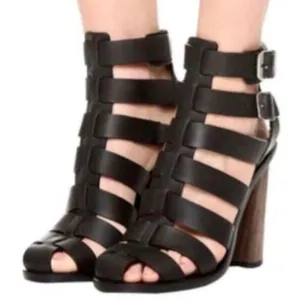 Vince Sandals Caged Strappy Nicolette Womens 5.5M Black Leather Block High Heel thumbnail 1