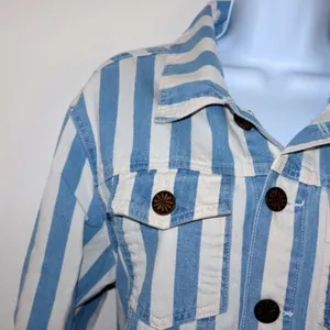 Show Me Your‎ Mumu Drine denim Jacket Sz S Marina striped thumbnail 9