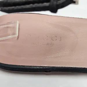 Gucci Black Suede Crystal Interlocking G T-Strap Flat Sandals Glam Size 37.5 thumbnail 10