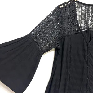 Bell Sleeve Blouse Black Crochet Lace Boho Peasant Festival Date Casual Hippie L thumbnail 4