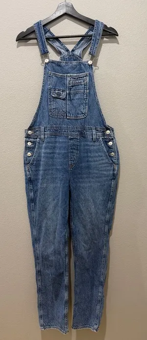 American Eagle Medium Wash Denim Classic Overalls Size M thumbnail 1