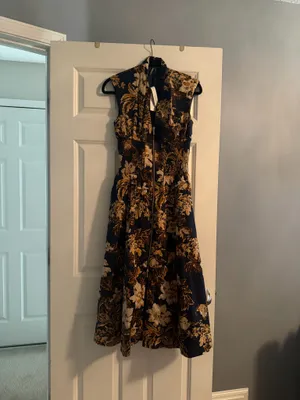 Anthropologie NWT The Tommie Cap-Sleeve Smocked Midi Shirt Dress in Navy Floral thumbnail 3