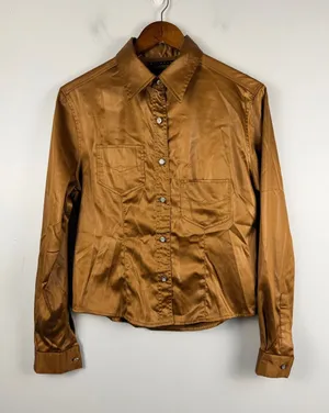 Y2k Jou Jou skins bronze button down asymmetrical pocket top western top size M thumbnail 1
