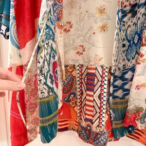 Johnny Was Johnny Was Patchwork Print Multicolor Silk Kimono Top Oversized Sz L thumbnail 8