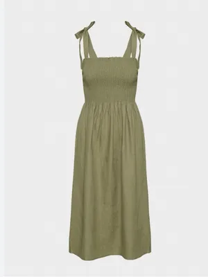 NEW Aritzia Wilfred Women’s Golden Hour Smocked Organic Linen Midi Dress thumbnail 6