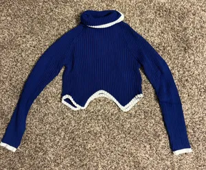 Boutique Blue And White Turtleneck Sweater thumbnail 1
