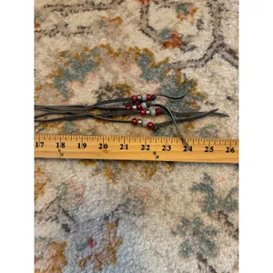 Southwestern Grey Leather Beaded Concho Belt Red White Blue Wrap Tie Waist‎ thumbnail 5