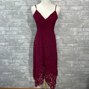 Lulus One Wish Burgundy Lace Midi Dress thumbnail 2