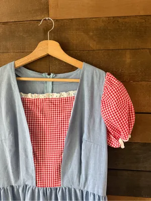 Vintage Handmade Blue Red Gingham Prairie Dress Cottagecore Puff Sleeve thumbnail 6