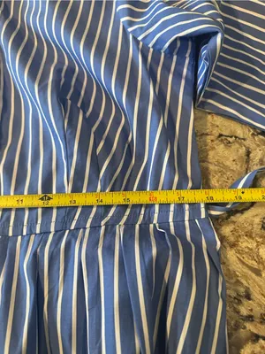 Free Assembly Blue Stripe Pleated Cotton Midi Shirtdress Long Sleeves Sz 12-14 thumbnail 9