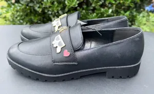 Karl Lagerfeld Black Leather Loafers with Gold Accents Women’s Size 8 NWT thumbnail 1
