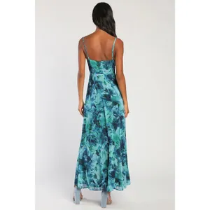 NWT Lulus Beautiful Soul Teal Green Floral Print Twist-Front Maxi Dress Size S thumbnail 3