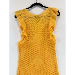 Free People FP Beach Mini Dress Gold Mykonos Fauxchet Sweater Cover Up Medium thumbnail 8