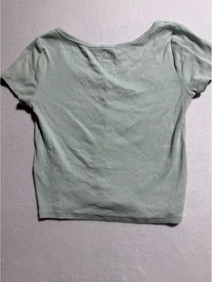 Hollister Light Green Ribbed Button-Up Crop Top XS thumbnail 5
