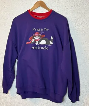 Vintage Cat decal "It's All In The Attitude" 80's 90's Morning-sun Women's Purpl thumbnail 1