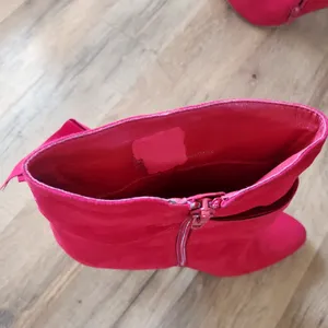 Vegan Suede Shoe Dazzle Lipstick Red Stilletto Ankle Boots w/ Bow Women's Sz 10 thumbnail 9