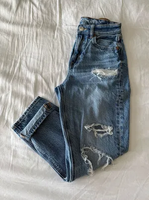 Medium Wash Ripped Mom Jeans thumbnail 1