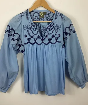 One September Blue Paulette Embroidered Eyelet Top Size Small thumbnail 1
