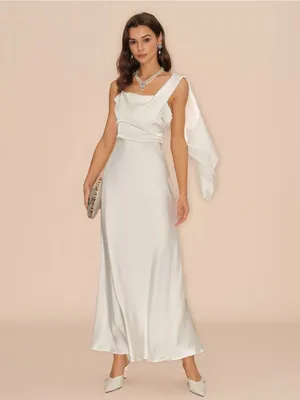 Rihoas Elegant White Satin One-Shoulder Evening Dress thumbnail 4