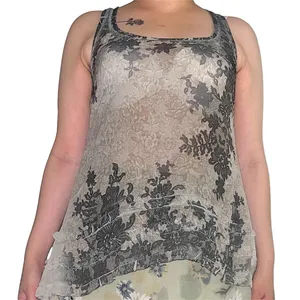 Y2K Green floral tank top. Size L thumbnail 1