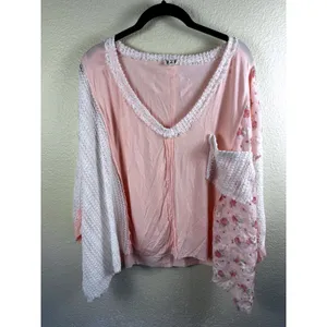 POL Top Womens L Floral Crochet Knit Patchwork Boho Oversized Hippie Whimsigoth‎ thumbnail 2