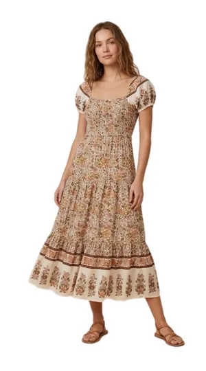NWOT M By The River Women’s Floral Orange Cream Boho Bohemian Summer Maxi Dress thumbnail 1