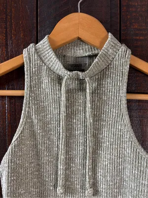 Gymshark Slounge Khaki Green Ribbed Cropped Tank with Drawstring thumbnail 2