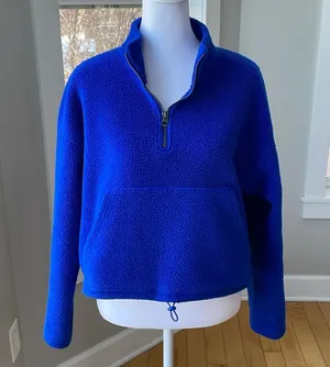 American Eagle Cobalt Blue Quarter Zip Cropped Sherpa Fleece Sweatshirt Sz XS thumbnail 1