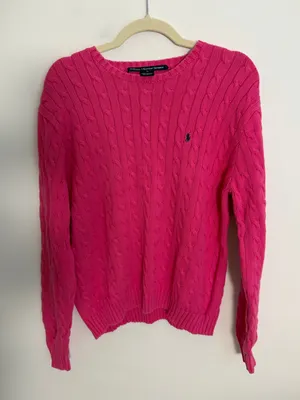Ralph Lauren Sport Pink Cable knit sweater size XL thumbnail 1