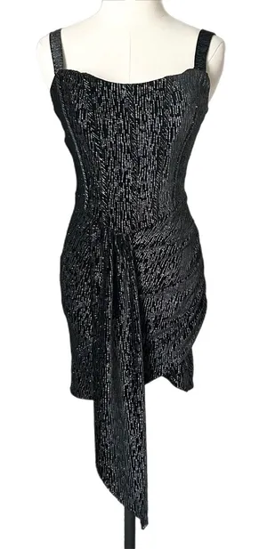 Lavish Alice Altered Crystal Velvet Mini Dress Black Metallic Corset Drape Sz 4 thumbnail 1