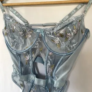 Unbranded Floral Lace Lingerie Teddy S Blue Women Embroidered Sheer Bodysuit thumbnail 2
