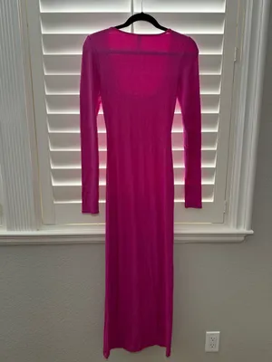 Skims Soft Lounge Long Sleeve Pink Shimmer Dress thumbnail 3