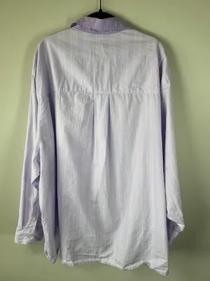 Aerie Good Day Button Down Shirt Lavender Striped Oversized Cotton Boyfriend XXL thumbnail 10