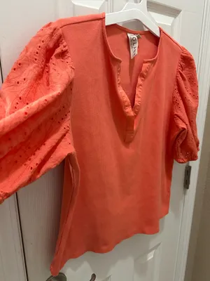 Dolan Anthropologie Coral Eyelet Puff Sleeve Blouse size XL thumbnail 11