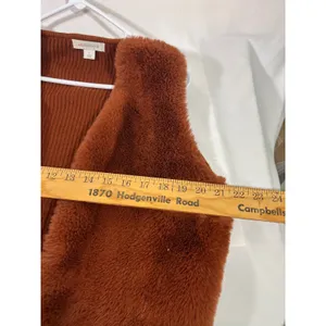 Liz Claiborne Faux Fur Vest Women L Rust Brown Knit Back Open‎ Front Aspen Vibe thumbnail 4