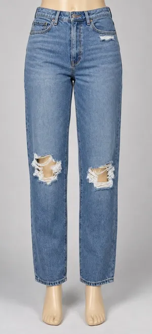 American Eagle Mom Jeans Size 6 Long Blue Distressed High Rise thumbnail 1