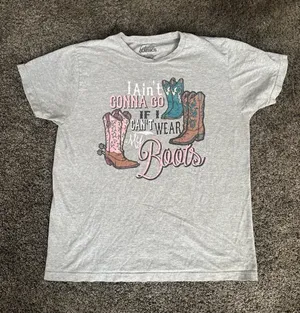 Lifestyle Classics Light Grey Cowgirl Tee Shirt Size Large 0571 thumbnail 1