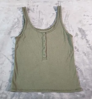 Abercrombie & Fitch Ribbed Knit Henley Tank Top Green Scoop Neck Size S thumbnail 1