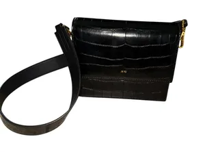 JW PEI Mini Shoulder Croc Embossed Faux Leather Bag Magnetic Lock Black ~ 8"x6" thumbnail 1